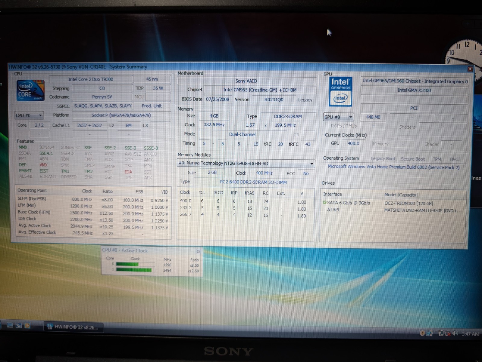 14″ Sony Vaio VGN | C2D T9300 4GB RAM 128GB SSD | DVD Win Vista 32-Bit