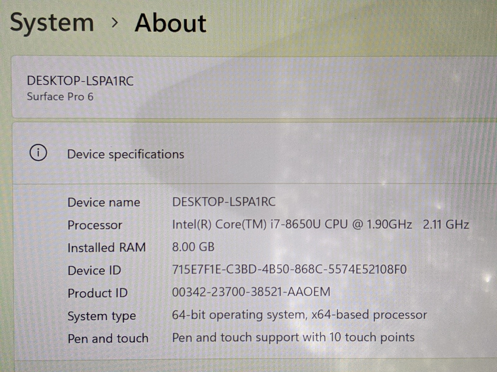 MS Surface Pro 6 1796 12.3″ 2736×1824 TOUCH i7-8650U 1.9GHz 8GB 256GB SSD AS-IS