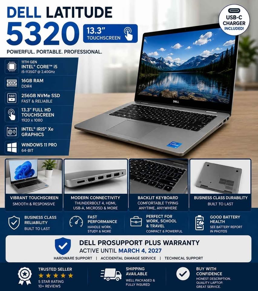 Dell Latitude 5320 13.3″ (256GB SSD, Intel Core i5 11th Gen., 2.60 GHz, 8GB)…