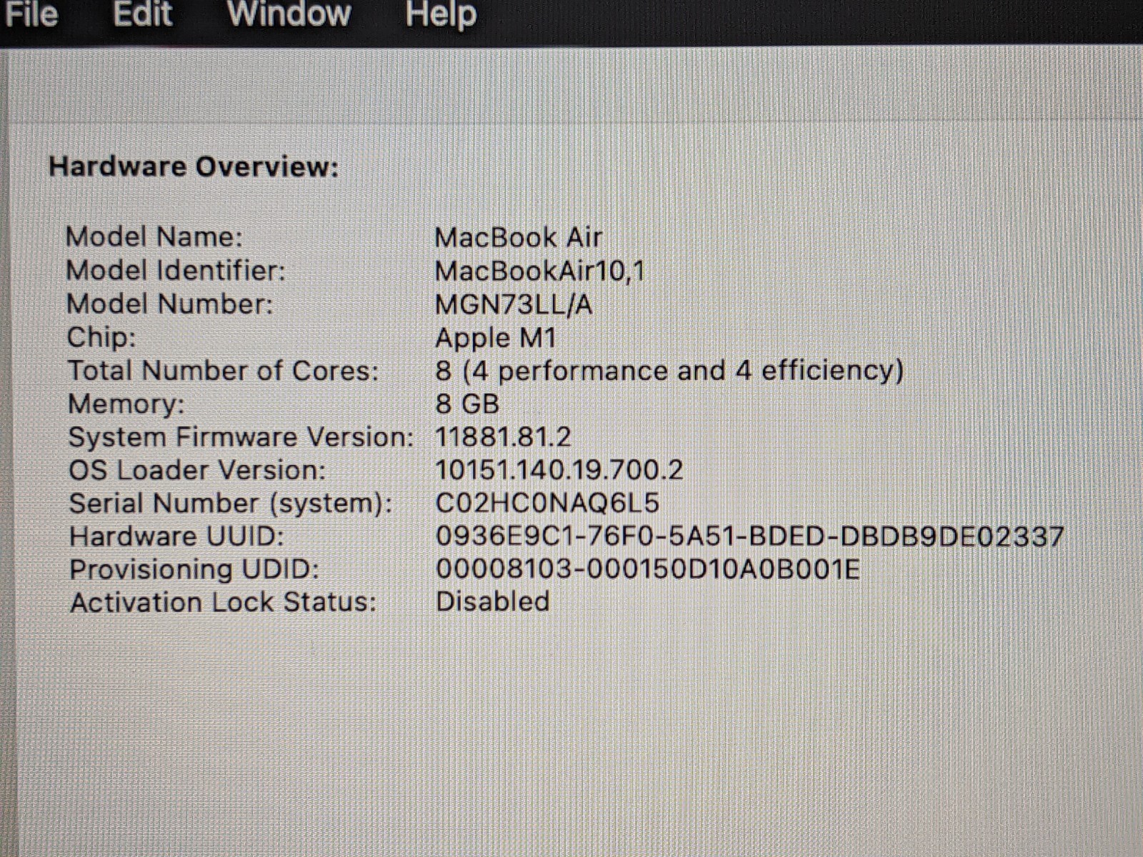Apple MacBook Air A2337 (2020) 13″ M1 8CPU/8GPU 8GB 512GB Sonoma MGN73LL/A +PA