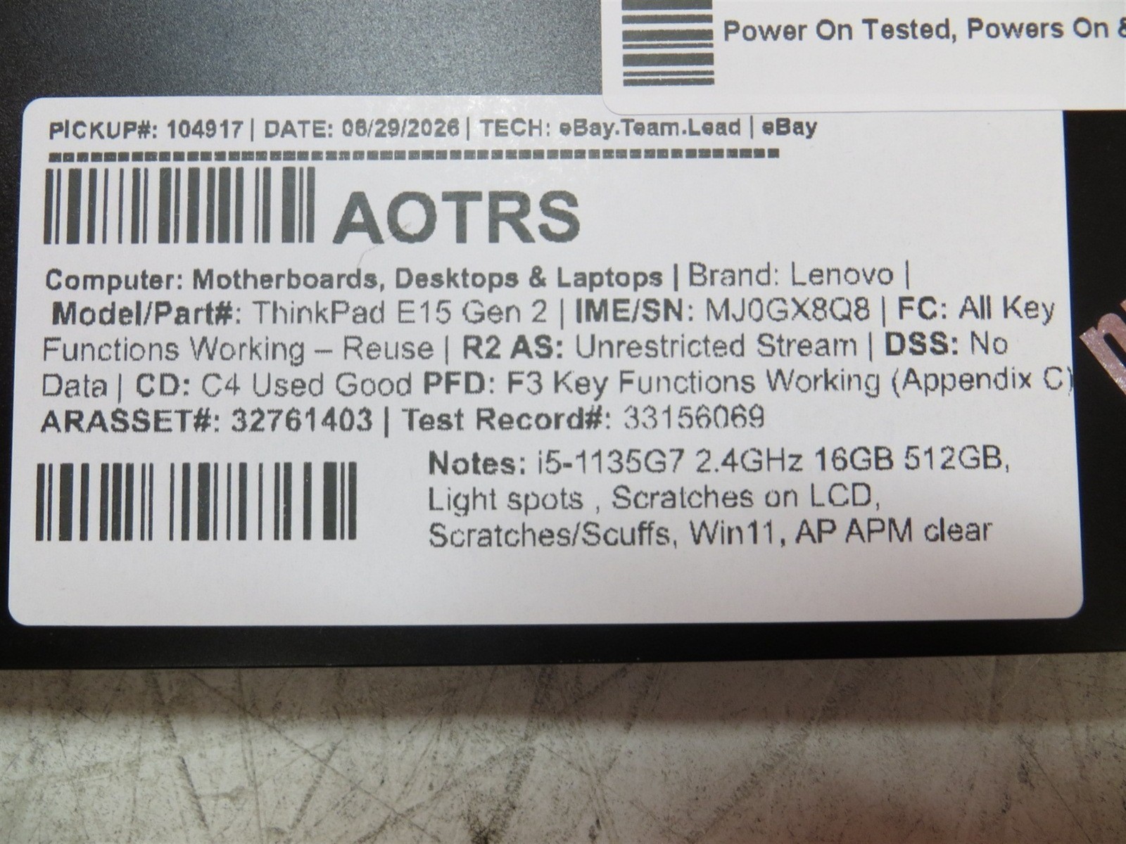 Light Spots Lenovo ThinkPad E15 Gen 2 Intel i5-1135G7 2.4GHz 16GB 512GB SSD w/OS