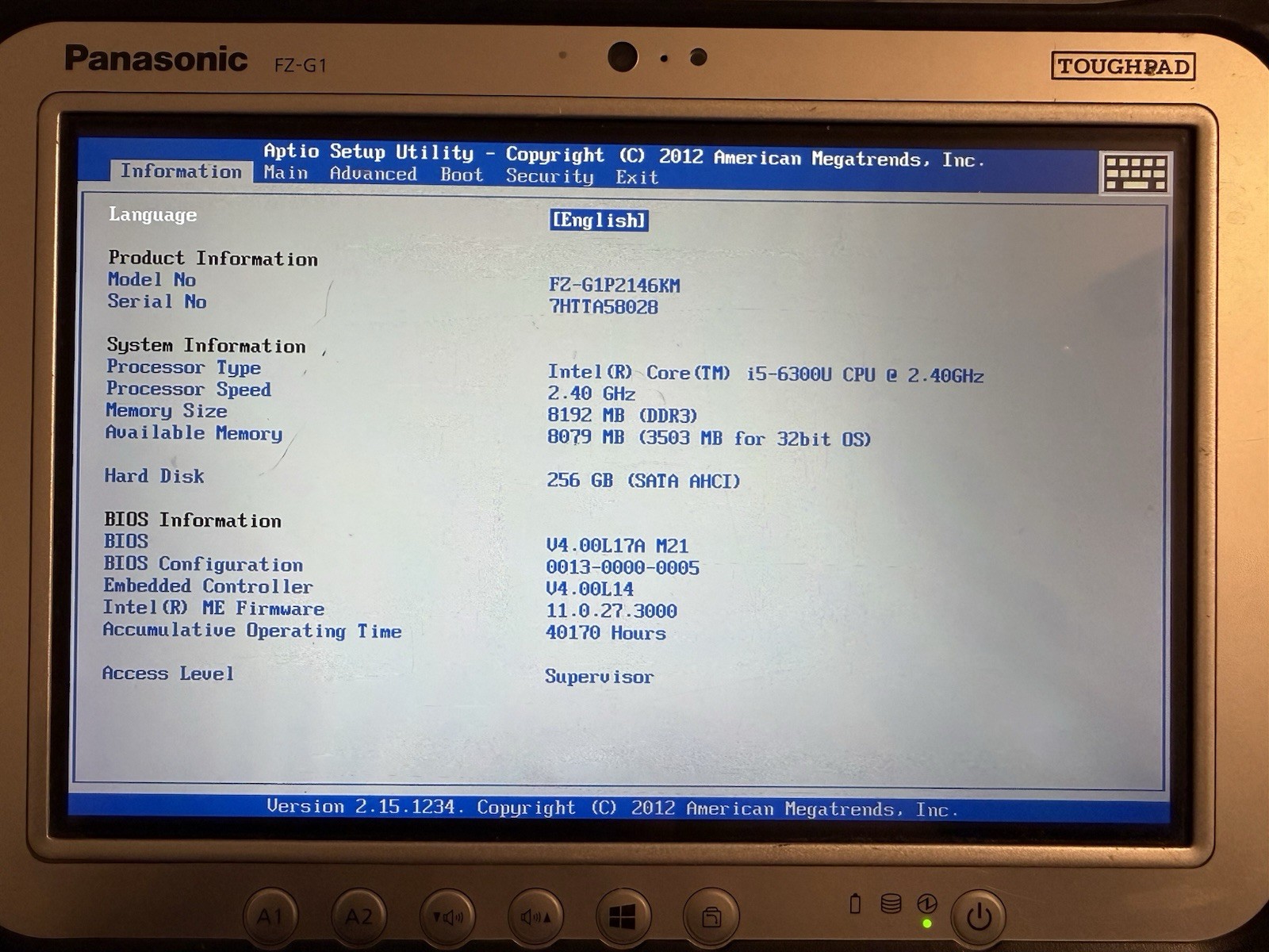 Panasonic Toughpad FZ-G1 GPS i5-6300U 2.4GHz 8GB 256GB SSD 11 Pro LTE