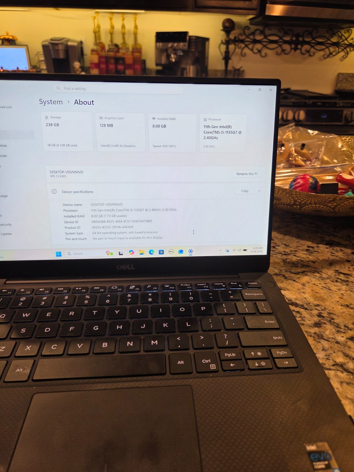 Dell XPS 13 9305 13.3” (256GB SSD, Intel Core i5-1135G7, 2.4GHz, 8GB RAM)…