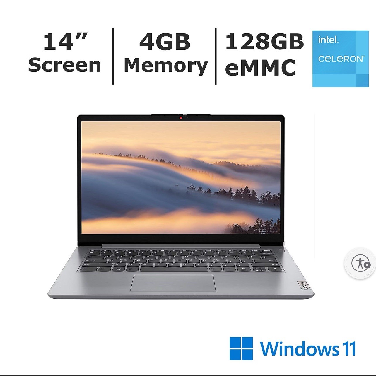 Lenovo IdeaPad 1i 14″ HD Laptop, Celeron N4500, 4GB RAM, 128GB eMMC,win11 S New*
