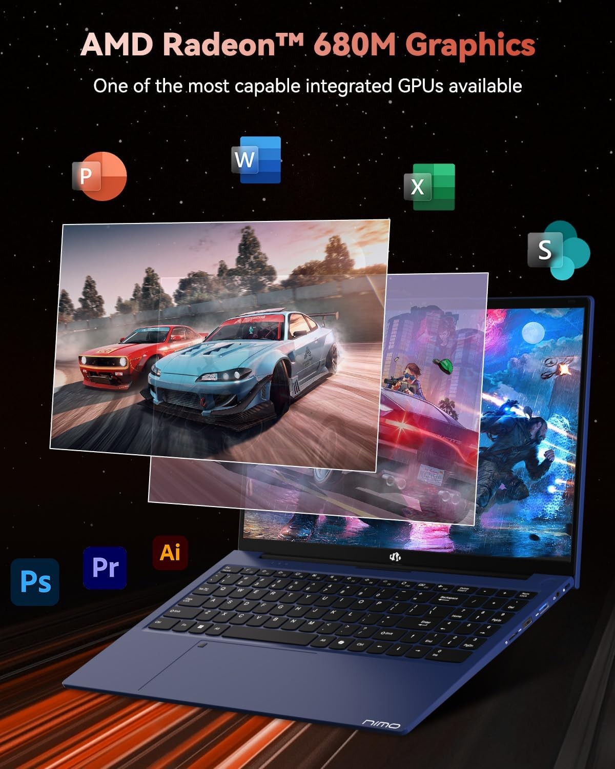 15.6″ FHD Gaming Laptop 8 Cores AMD Ryzen 7 Pro 6850U 32GB LPDDR5 RAM 1TB SSD