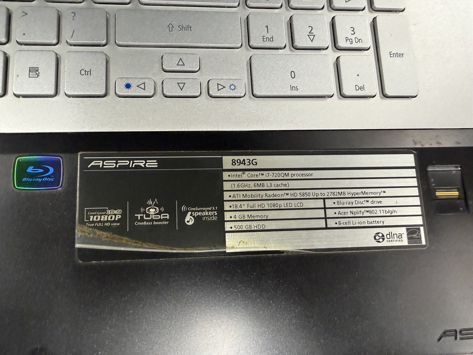 EXTREMLY RARE Acer Aspire 8943G 18.4″ i7-720QM, Radeon 5850, 4GB RAM, 500GB HDD