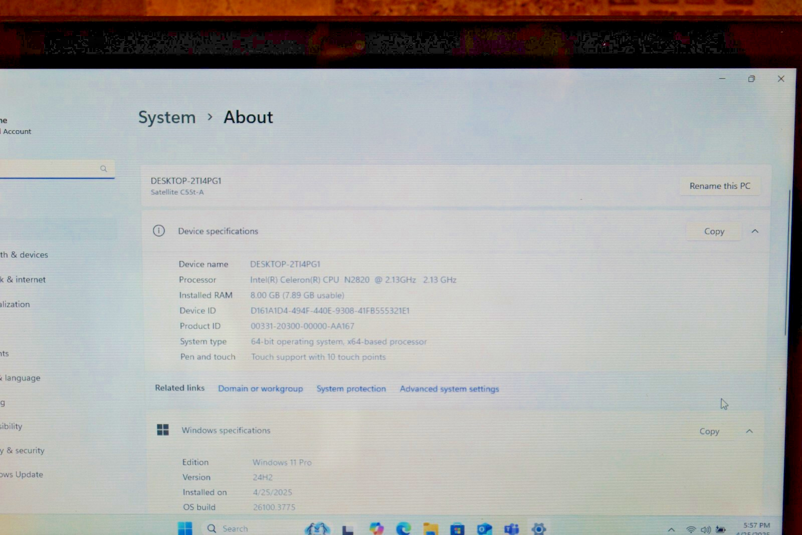 24H2 Edition WIN 11PRO Touchscreen Toshiba C55T-A5123@2.13GHz,8GB RAM 500GB HDD