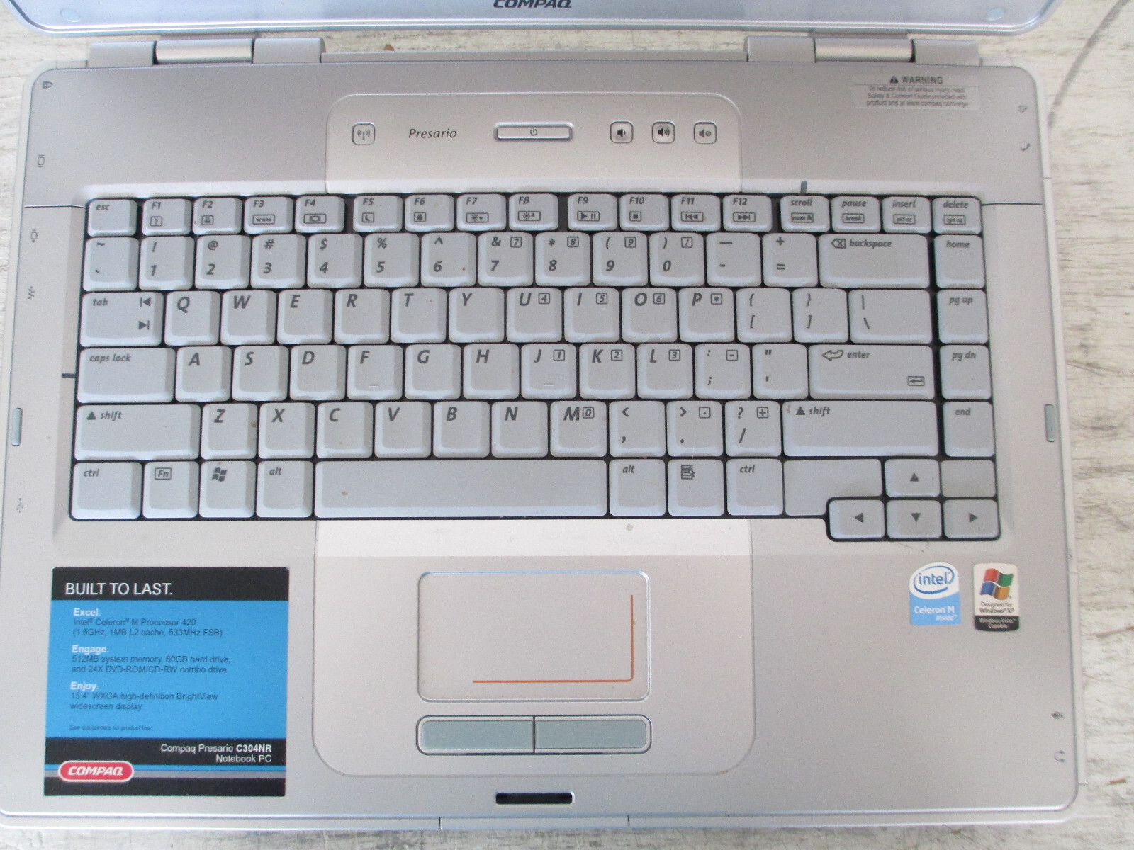 Compaq Presario C300 Laptop Intel Celeron, 1.25GB, NO HDD, DVD-Rom FOR PARTS