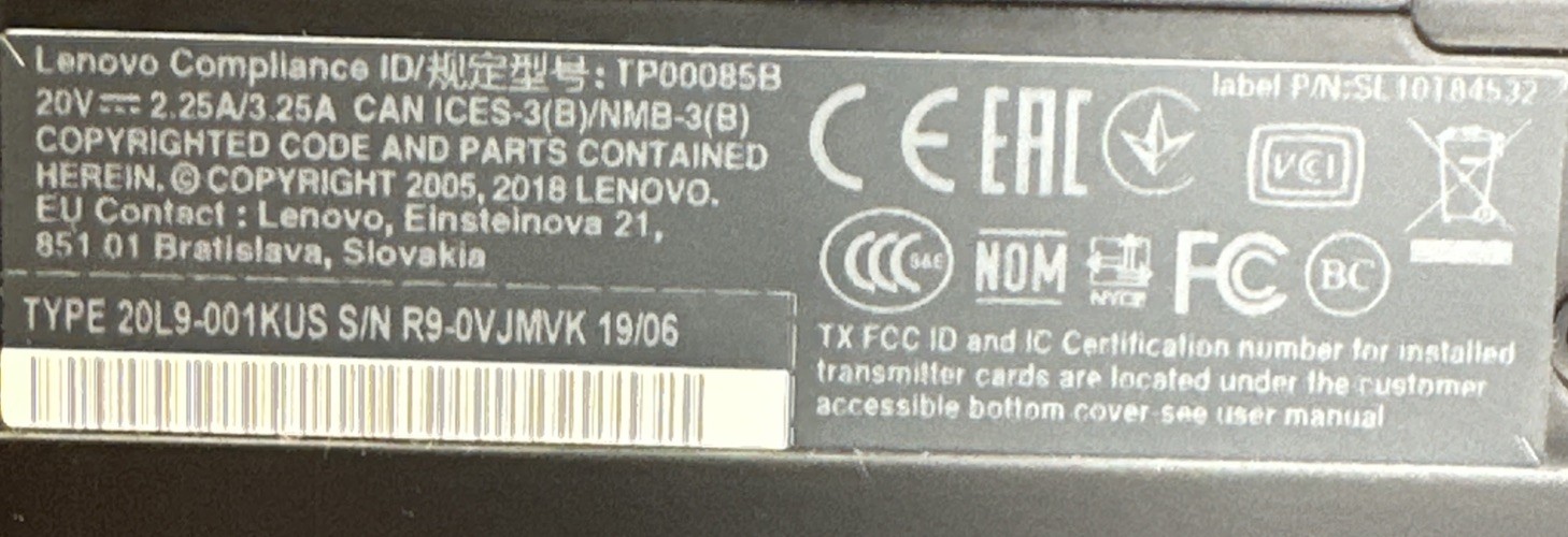 Lenovo Thinkpad T580 Tested LCD Screen w/ Chassis & Battery- No Motherboard