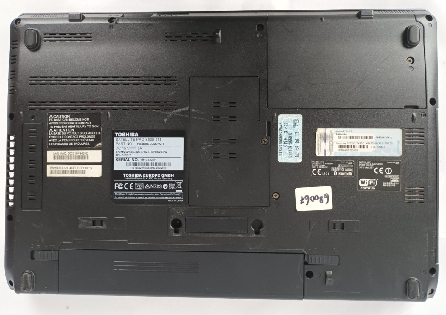 Toshiba S500 Notebook PC i3 M370 4gb DDR3 256gb SSD MiniDP Esata DVD Windows 10
