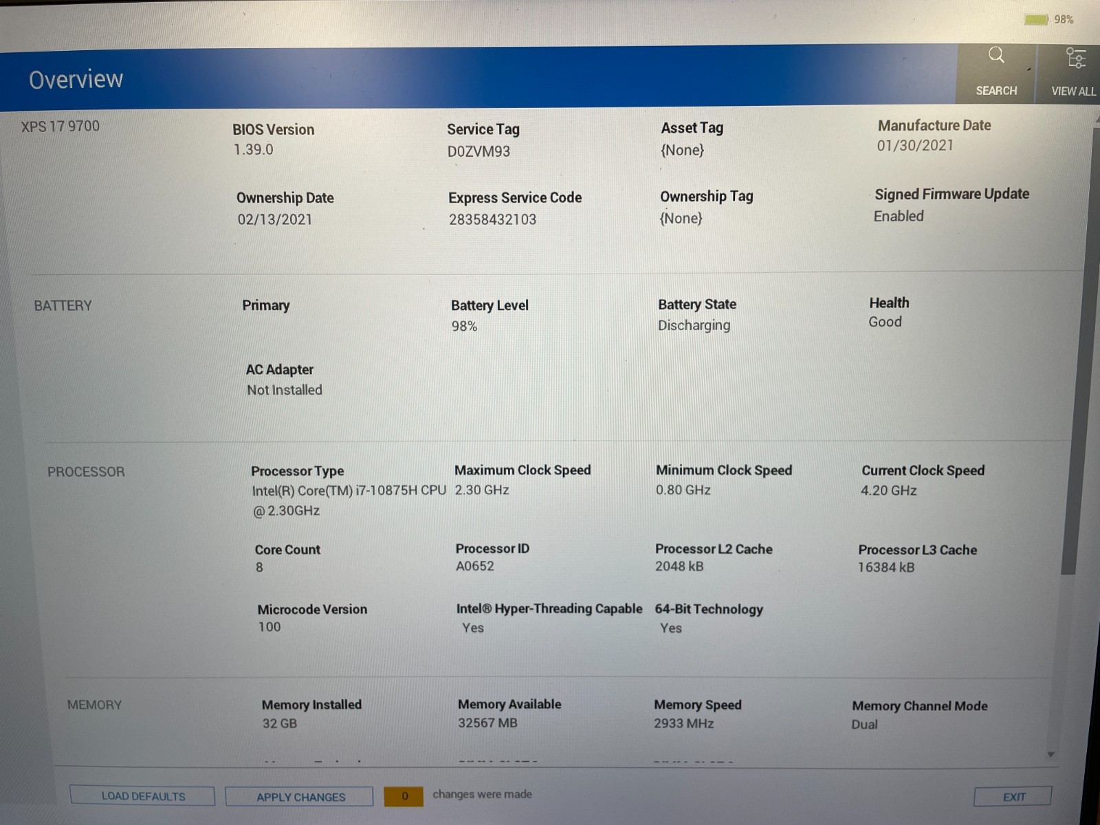 Dell XPS 17 9700 i7-10875H 2.3GHz 32GB RAM 1TB SSD RTX 2060 Win 11 Home