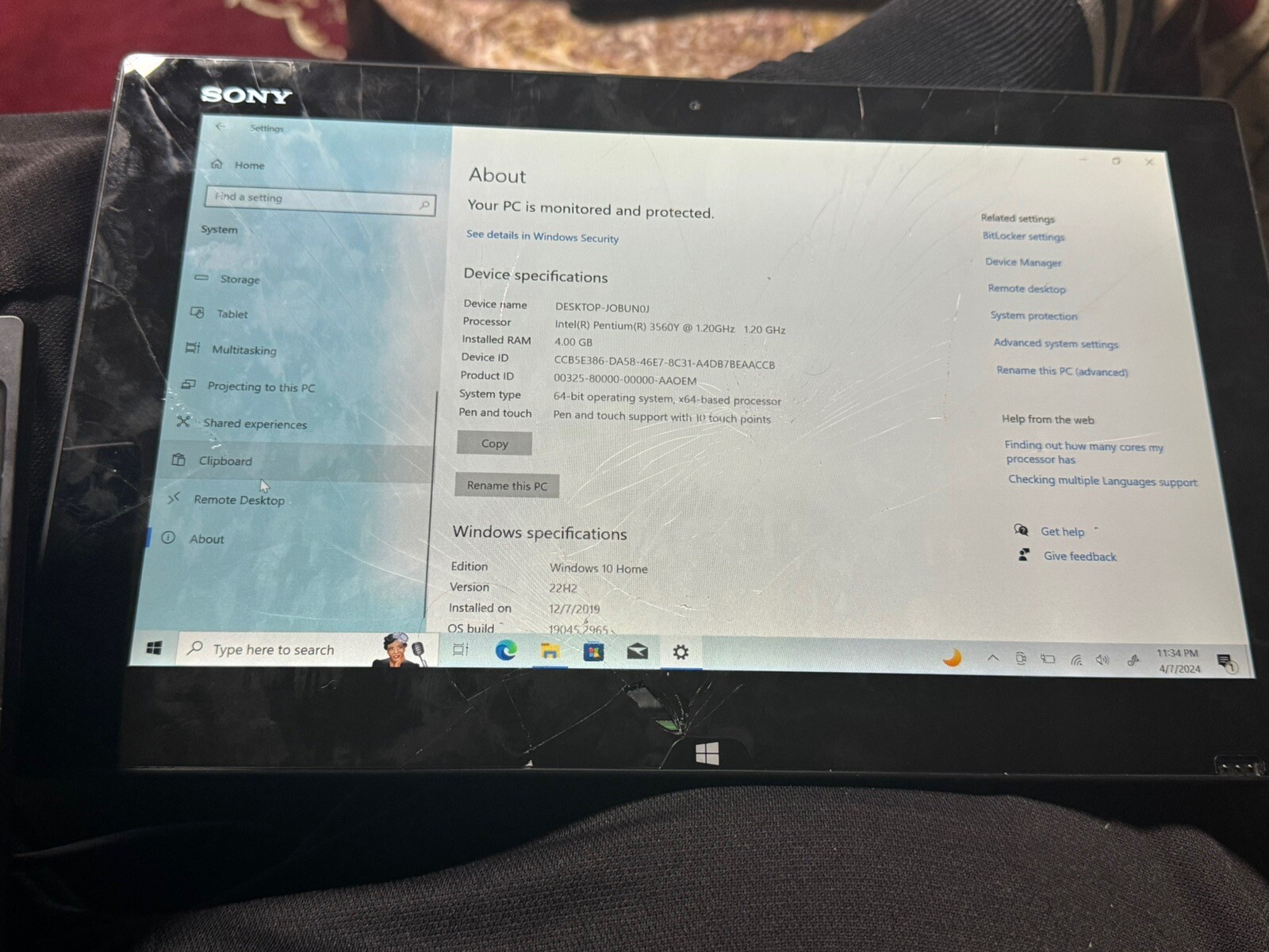Sony Vaio Tap 11 SVT1121 Intel Pentium Windows 10 Tablet w/Keyboard