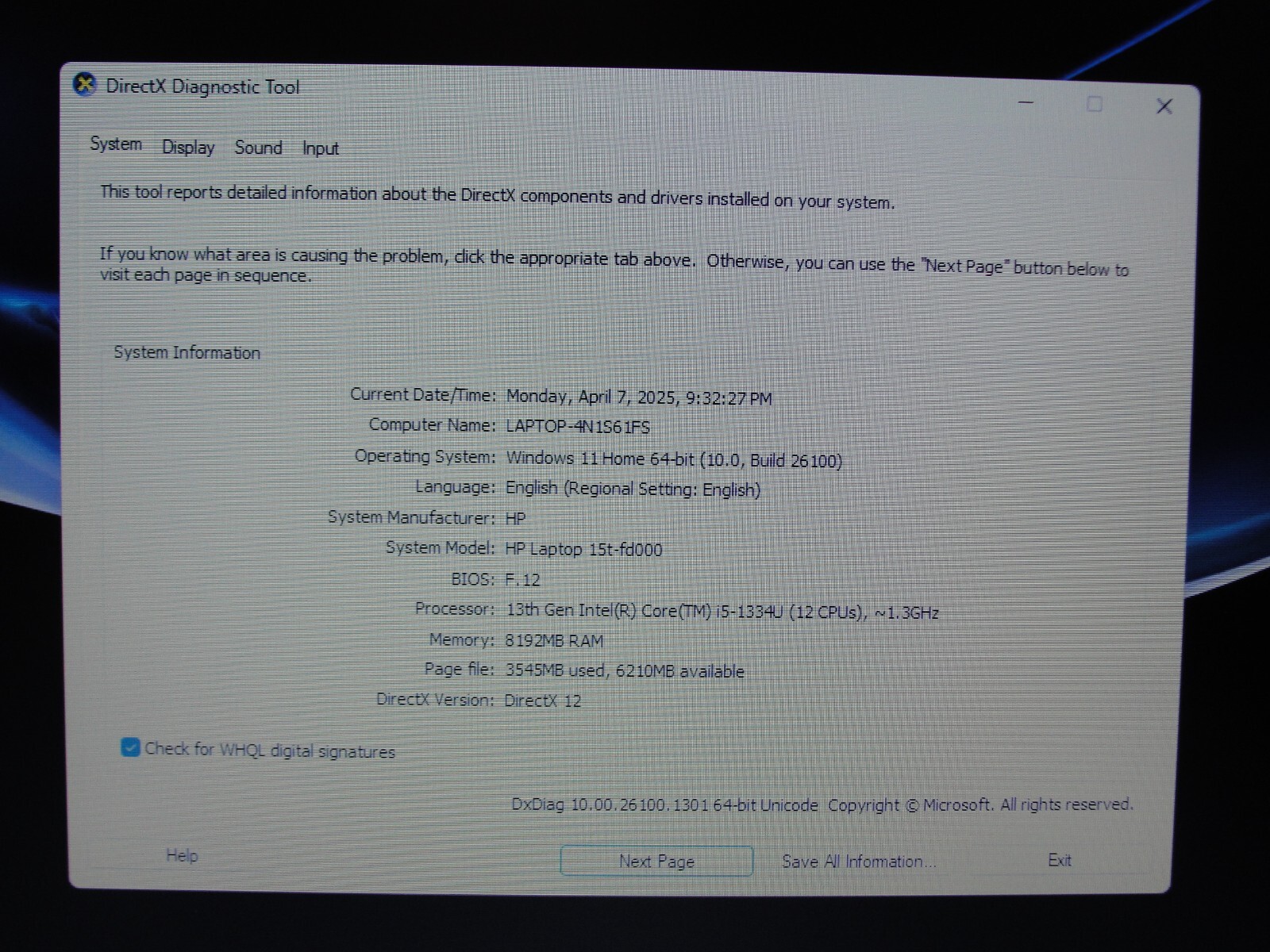 HP 15t-FD000 15.6”HD Intel Core i5-1334U 1.3GHz 8GB SSD Reset 256GB + Charger