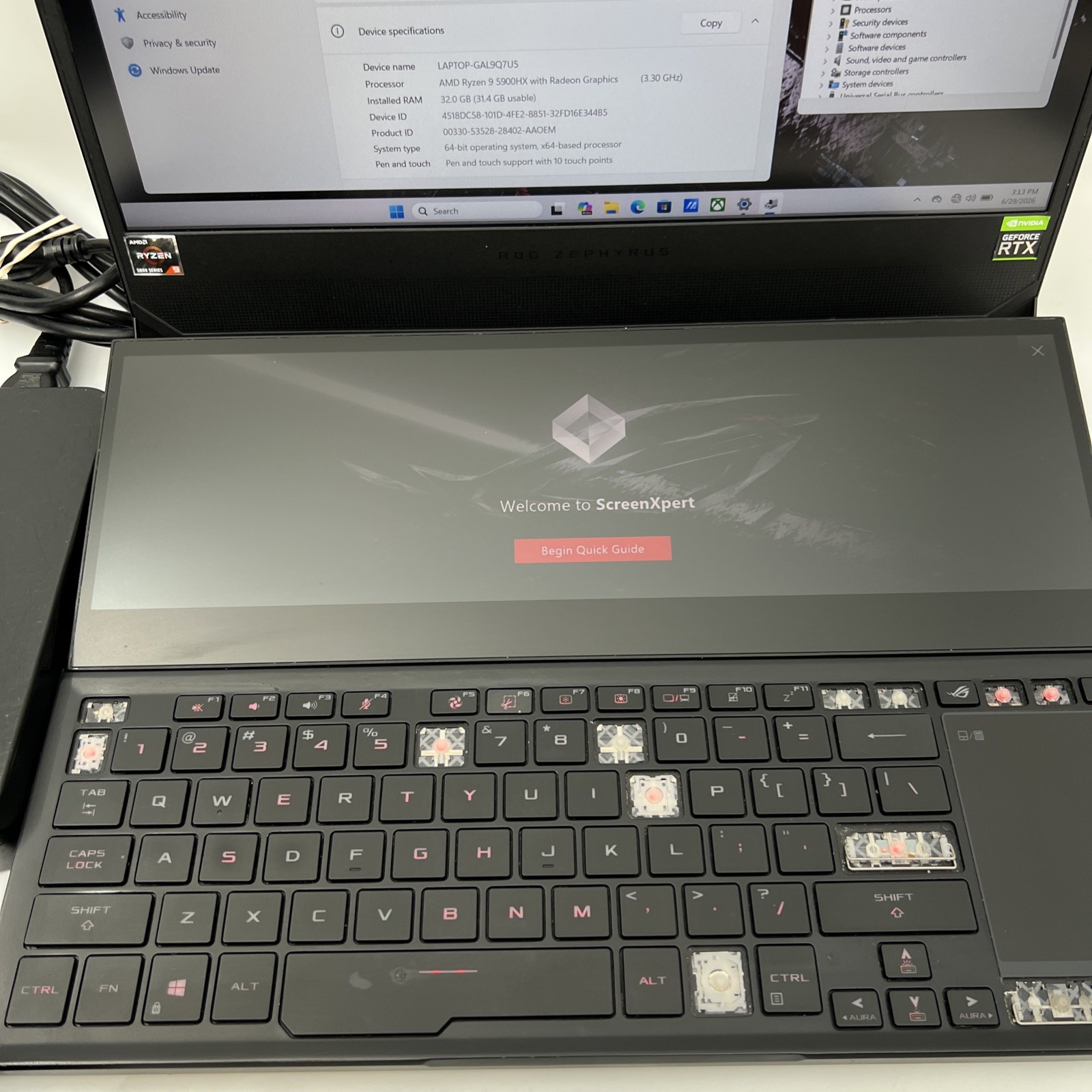 Asus ROG Zephyrus Duo 15 SE FHD TOUCH Ryzen 9 5900HX 32GB RAM 1TB RTX 3080 READ