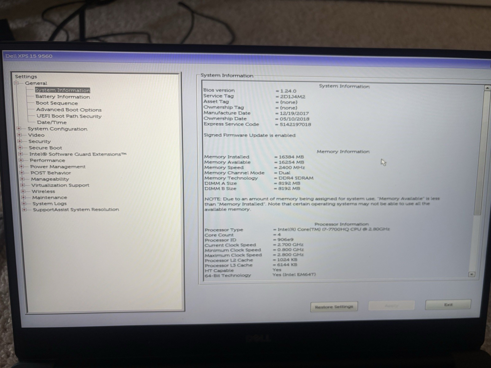 Dell XPS 15 9560 15.6″ i7-7700HQ 16GB SSD GTX 1050 Win11 Pro Silver