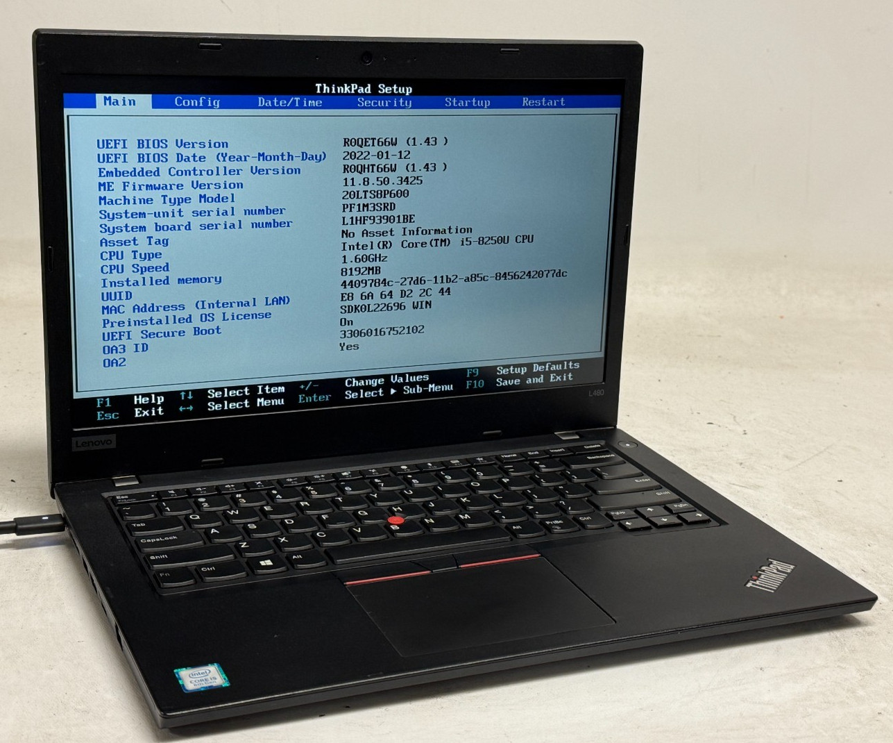 Lenovo ThinkPad L480 14″ (i5-8250u 1.60GHz – 8GB RAM – 128GB SSD – Win11Home)