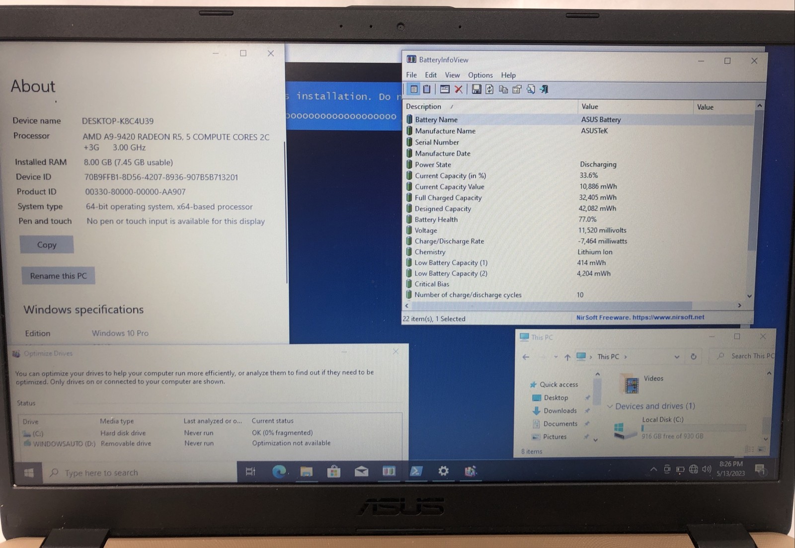 Asus Vivobook 15, AMD A9-9420 Radeon R5 @3.0 GHz, 8GB RAM, 1TB HDD, Windows 10