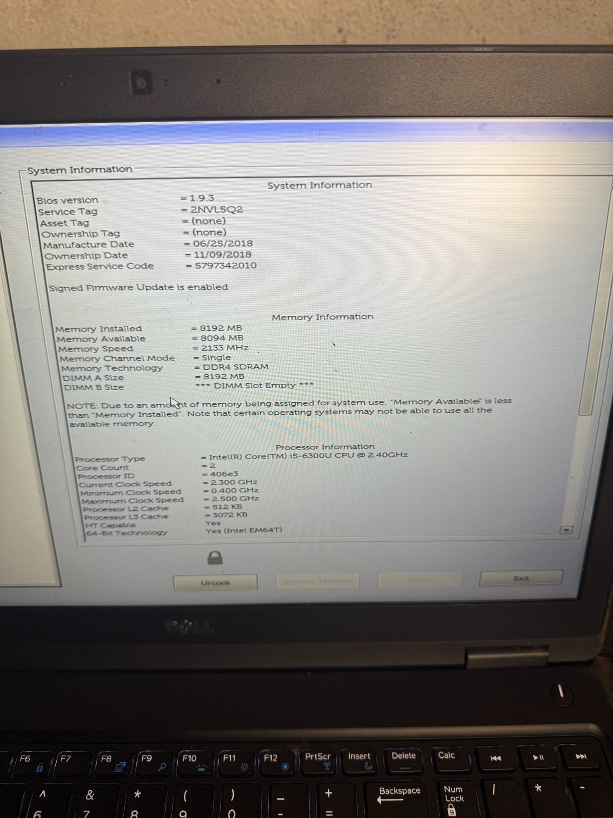Dell Inc Latitude 5580 Core I5-6300 2.40GHz Laptop For Parts/Repair #5445