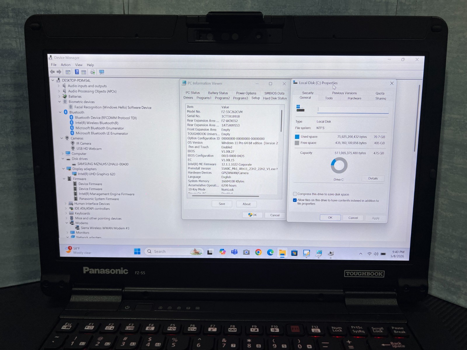 FZ-55C262CVM i5-8365U, 16GB,512GB SSD, Mem,VGA,HDMI, GPS, Touchscreen,Win11 25H2