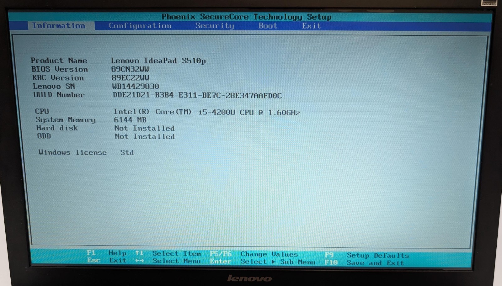 Lenovo Ideapad s510p (non-touch) Laptop Intel i5-4200u 6GB RAM NO HD/OS/DVD/AC