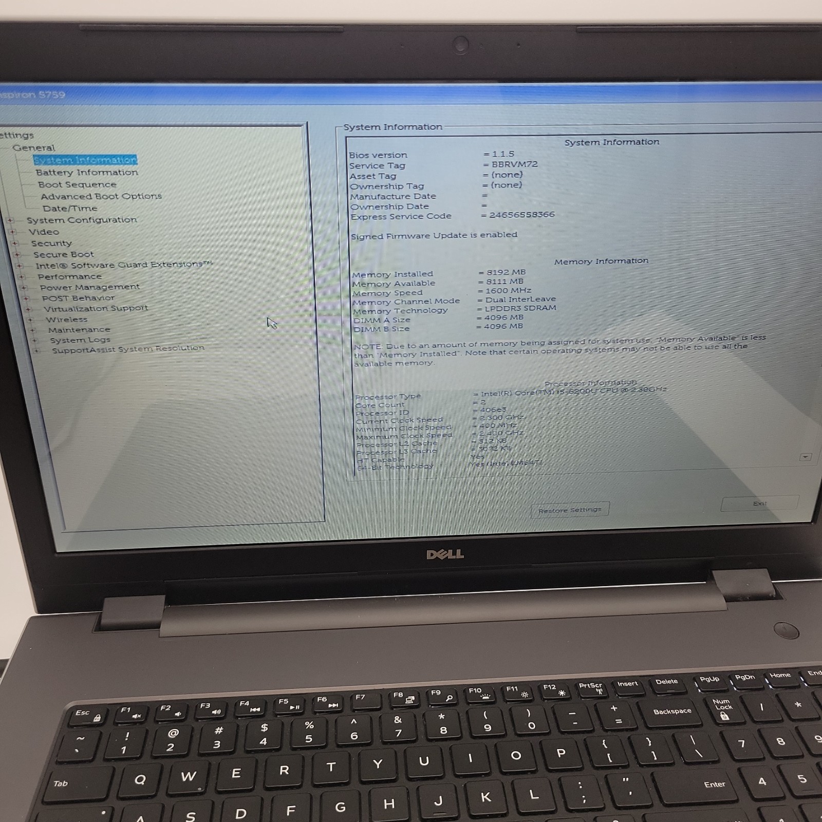 DELL INSPIRON 17 5759 Intel Core i5-6200U CPU@ 2.30GHz L137