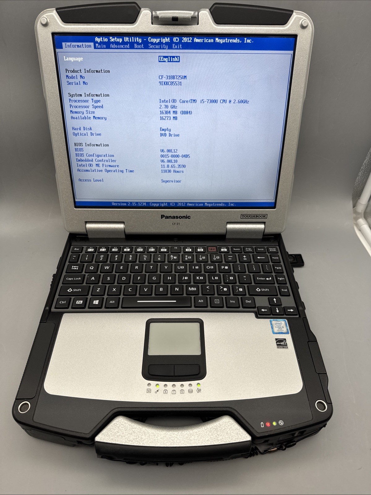 Panasonic Toughbook CF-31 Touchscreen i5-7300U 16GB DDR4 DVDRW No HD/OS/AC