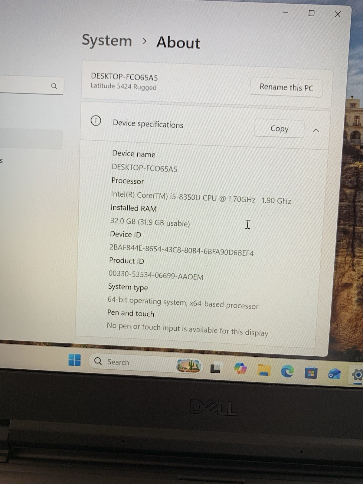 Dell Latitude 5424 Rugged 14″ Core i5-8350U 1.70 GHZ 32 GB RAM 256GB SSD Good