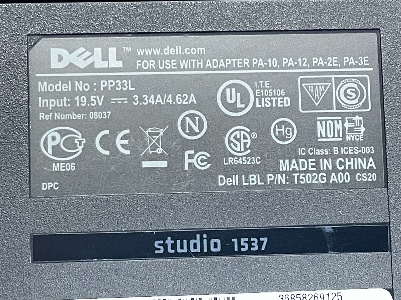 DELL STUDIO 1537 T6400 CPU – PP33L + Power Adapter READ!