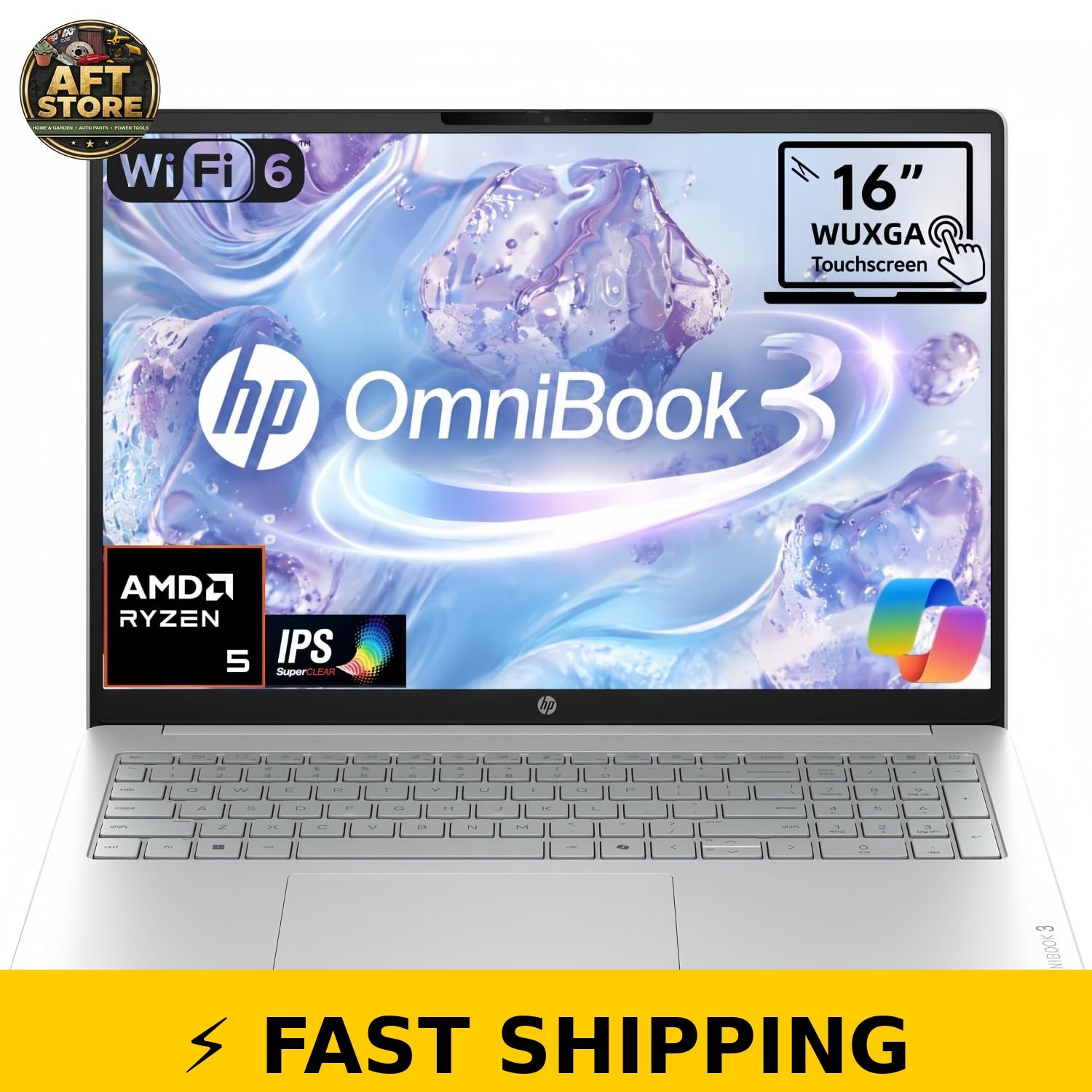 HP OmniBook 3 16″ Touchscreen Laptop – AMD Ryzen 5, 8GB RAM, 256GB SSD