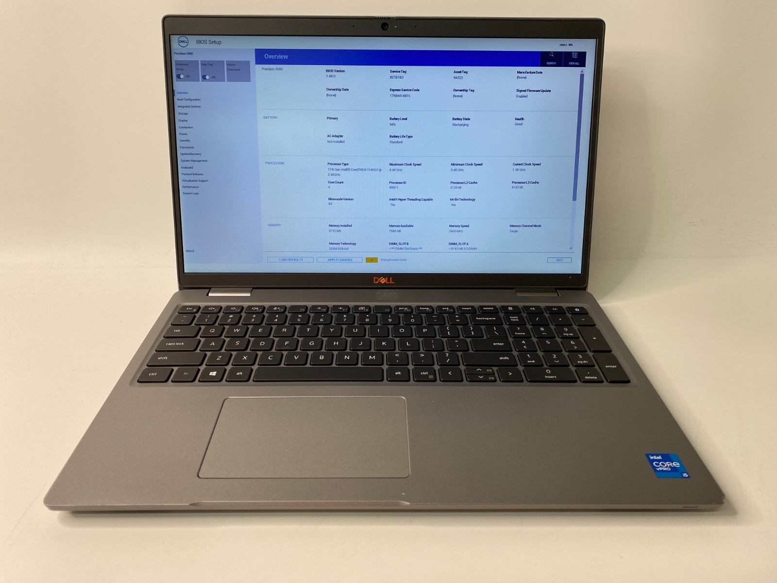 Dell Precision 3560 15.6″ i5-1145G7 8GB DDR4 T500 No SSD Broken “S” Key – PARTS