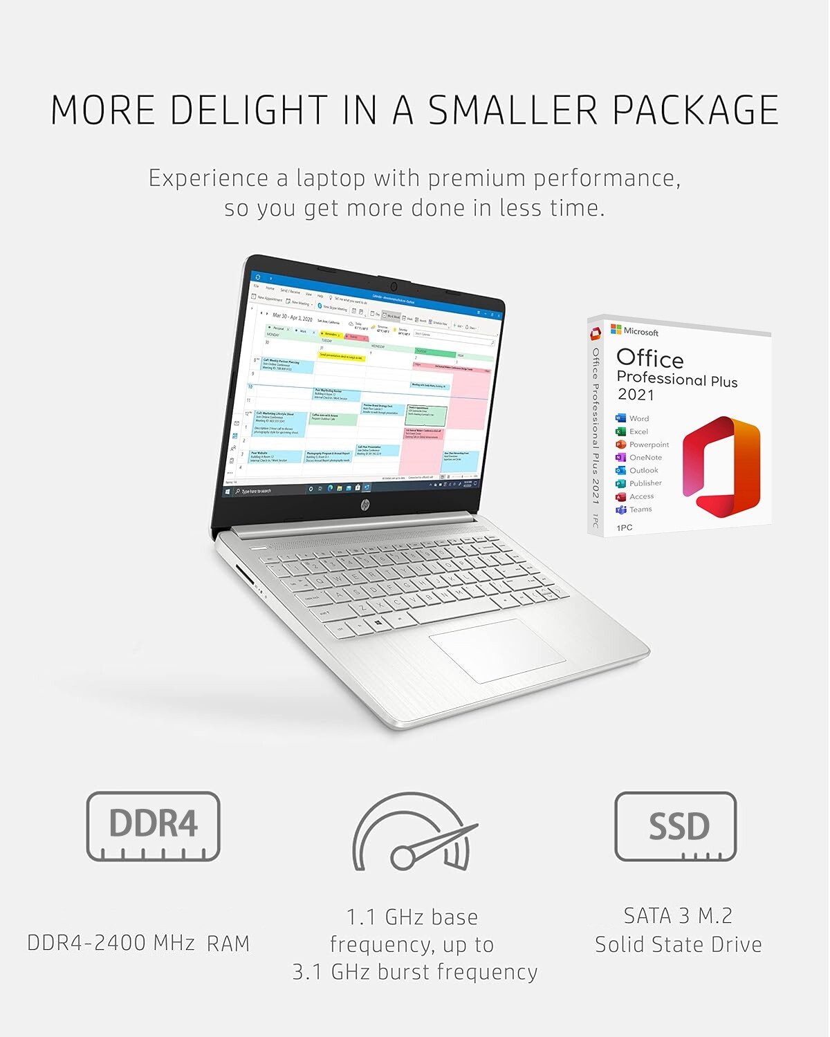 HP Slim Laptop 14″ 4-Core Intel Core Upto 32GB RAM& 1TB SSD, Win 11 PRO+OFFICE