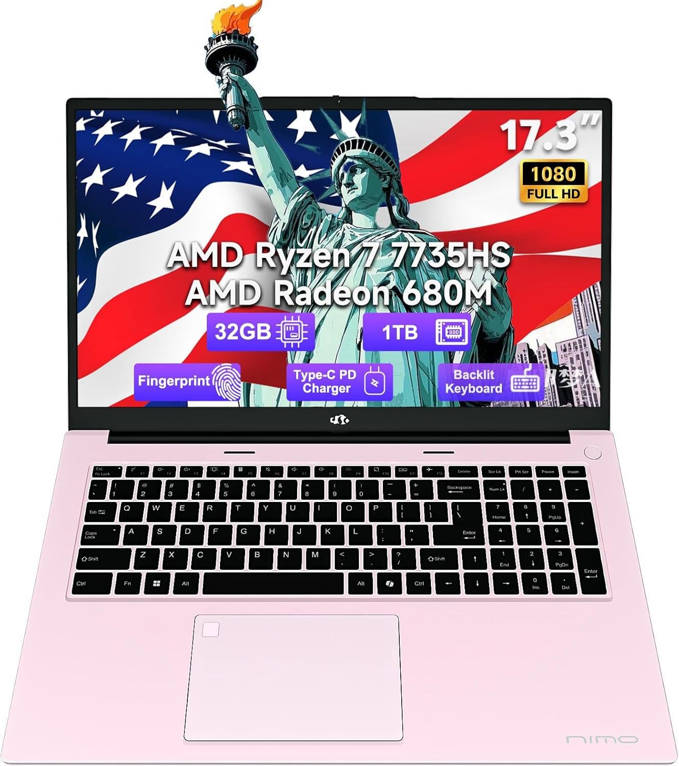 NIMO 17.3″ Gaming Laptop AMD Ryzen 7 7735HS 32GB RAM 1TB NVMe SSD Radeon 680M