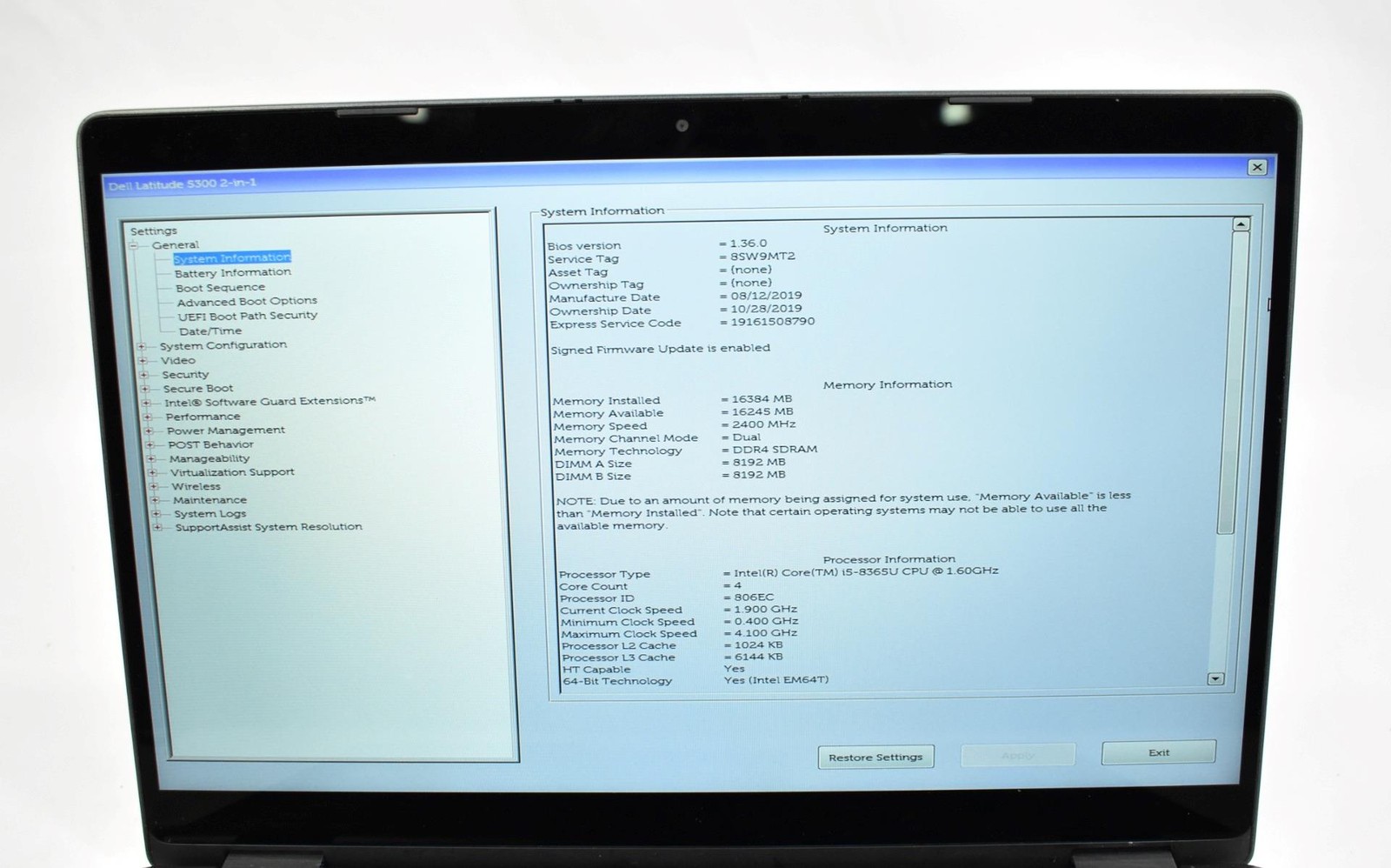 Dell Latitude 5300 2-in-1 Laptop i5-8365U 1.6GHz 16GB 256GB No OS *See Details*