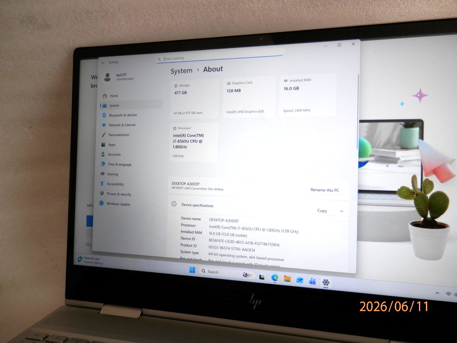 HP ENVY x360 15m-dr0012dx , Intel Core i7-8565U,512GB SSD 16GB RAM A/C Charger*
