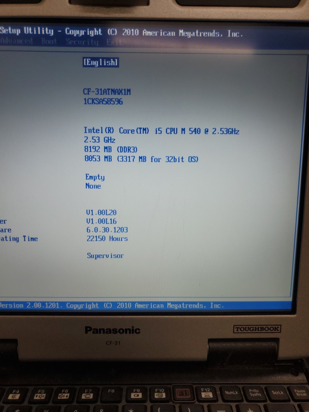 Panasonic Toughbook CF-31 MK-1 i5 540M @ 2.40GHz 8GB 22150HRS Diesel