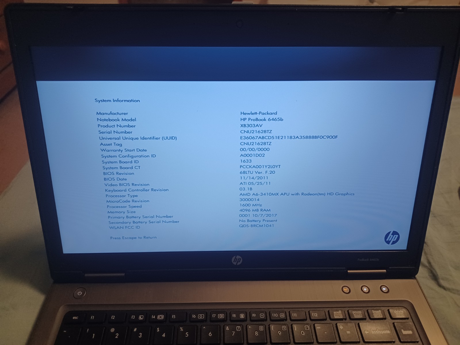 HP ProBook 6465b Laptop AMD A6-3410MX CPU 4GB RAM 250GB HDD w/Charger – No OS