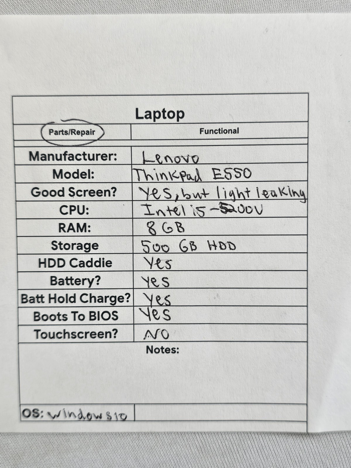 Lenovo ThinkPad E550 Laptop – i5-5200u – 8GB RAM – 500GB HDD – Win 10 – READ