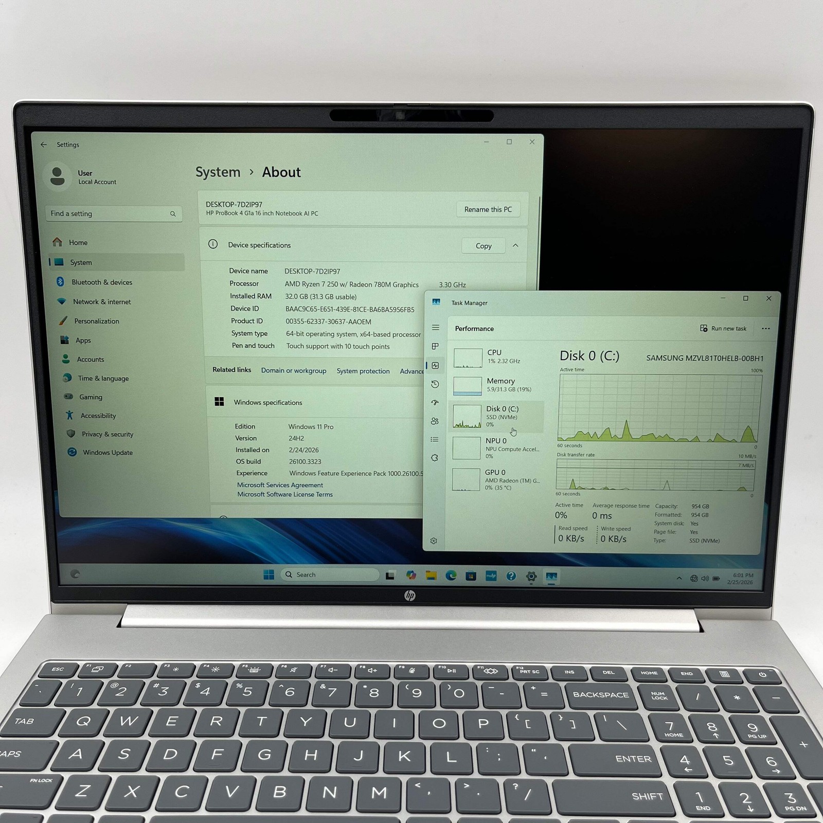 HP Probook 4 G1a 16″ Ryzen 7 250 3.3GHz 32GB RAM 1TB SSD