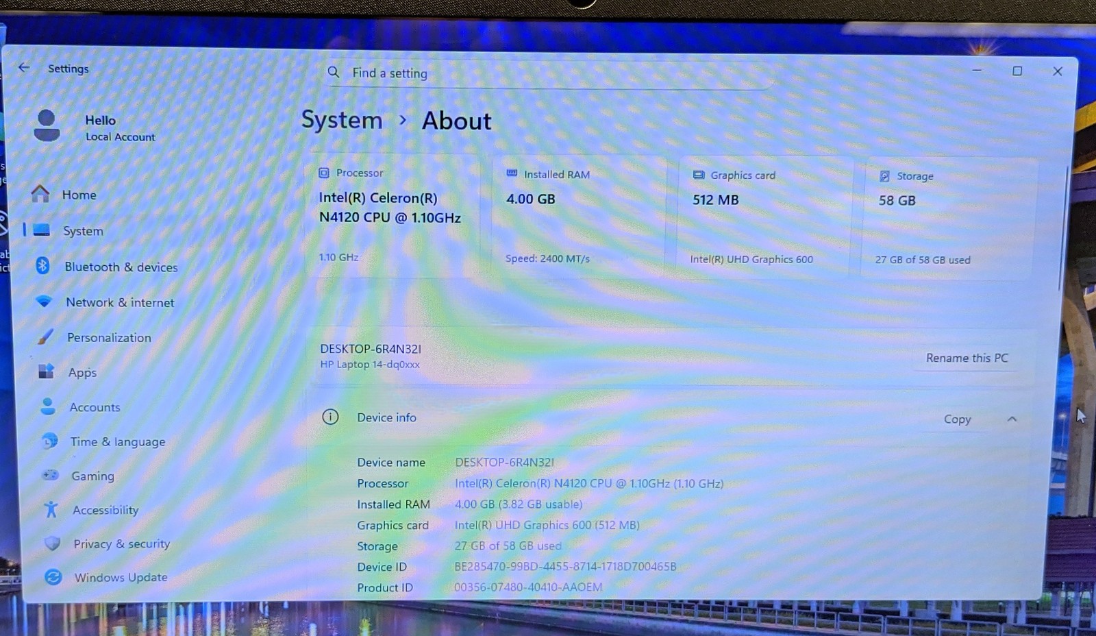 HP 14-DQ0010NR 14 IN CELERON N4120 4GB 64GB