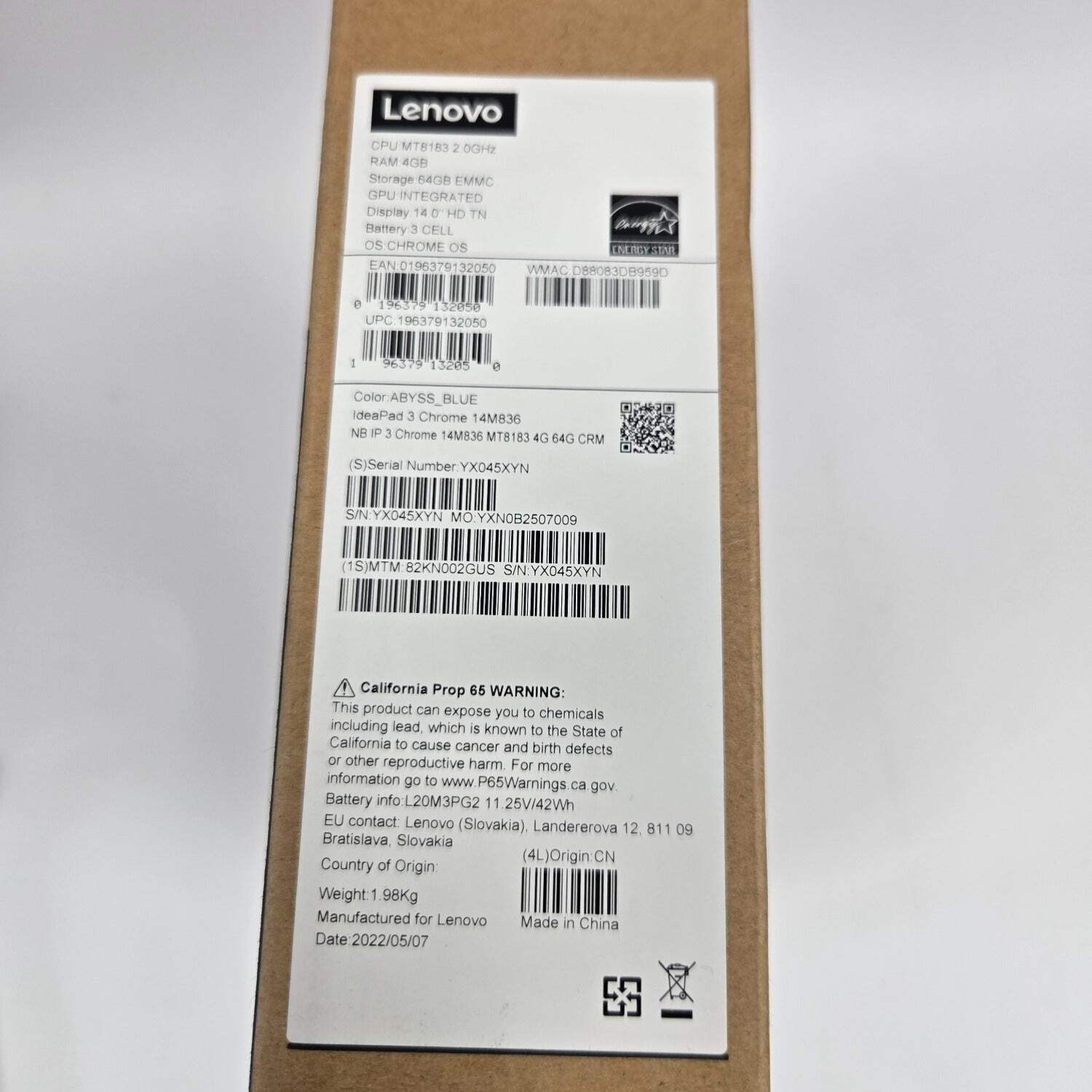 New Lenovo IdeaPad 3 14M836 14″ MT8183 2.0GHz 4GB RAM 32GB SSD