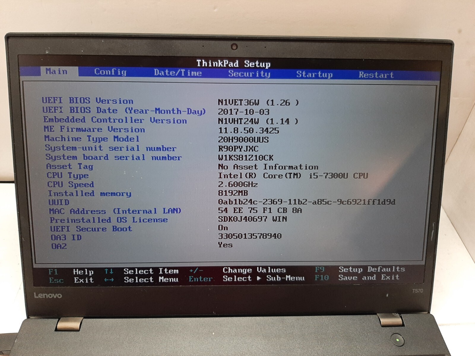Lenovo ThinkPad T570 Core i5-7300U 2.60GHz 8GB RAM NO SSD/HDD/OS/BATTERY #97