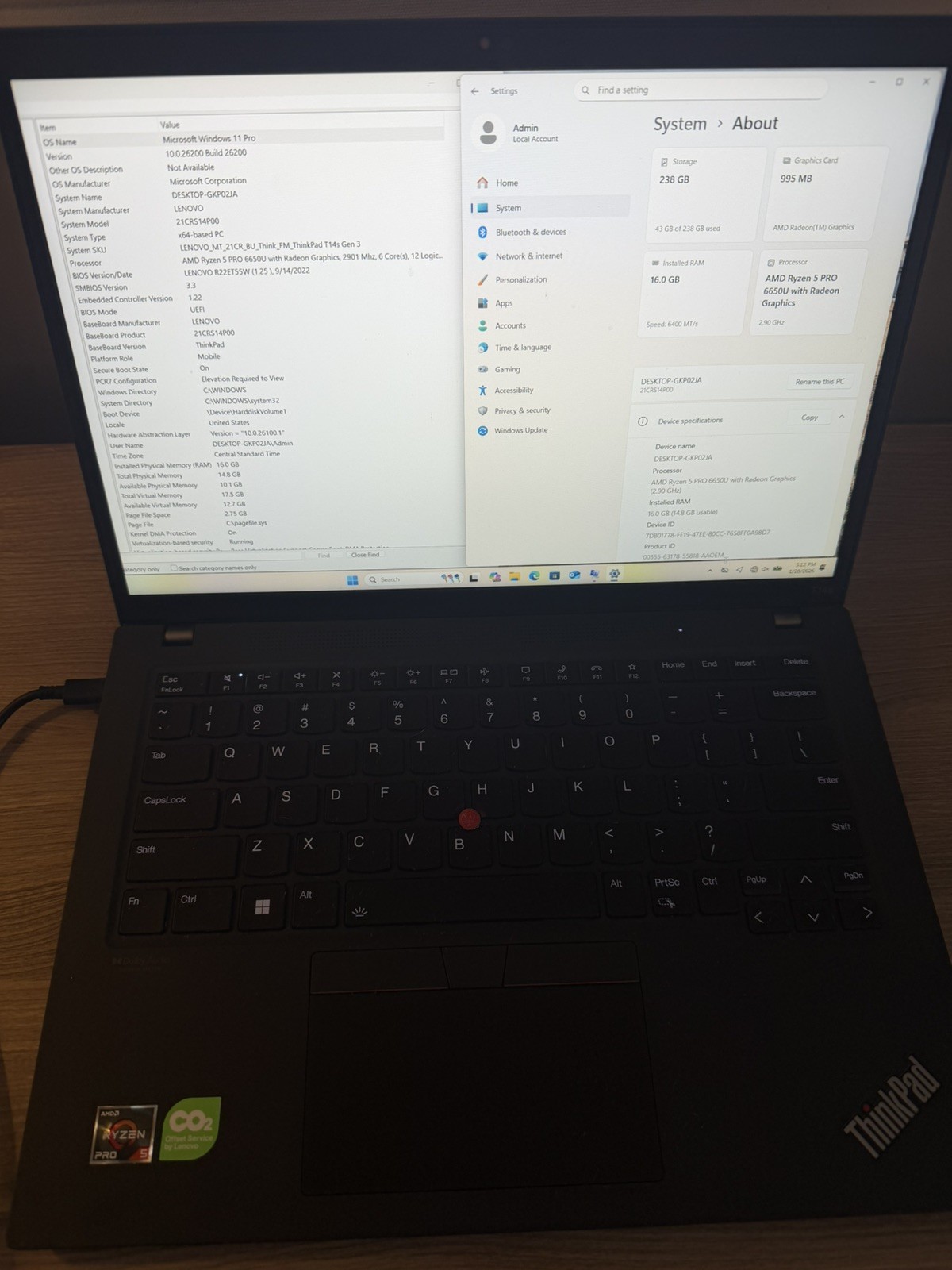Lenovo ThinkPad T14s Gen 3 (2023), Ryzen 5 Pro 6650U, 16GB, 256GB, Win 11 Pro