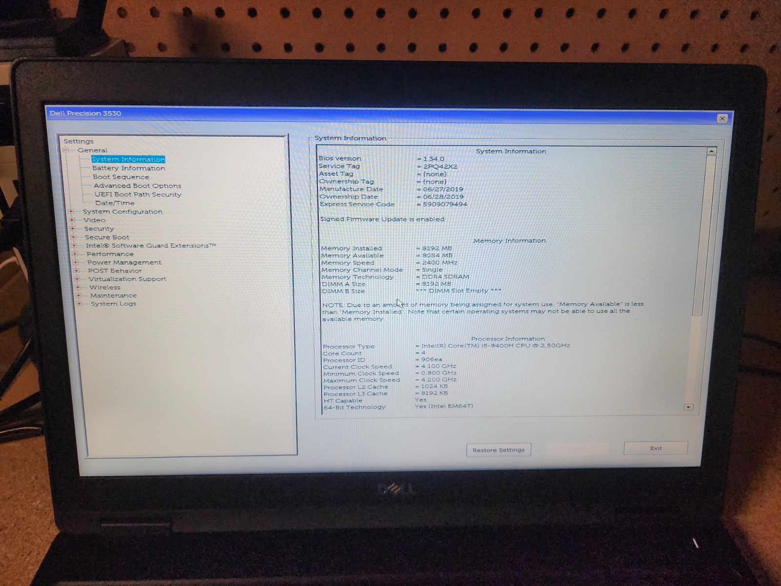 Dell Precision 3530 i5-8400H 2.5GHz No RAM/HDD/OS Quadro P600 GPU