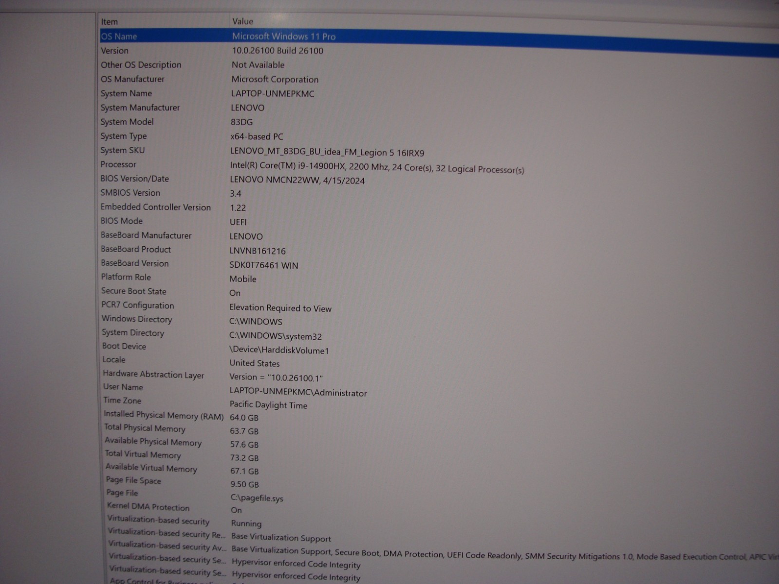 Lenovo Legion 5 16IRX9 16″ WQXGA 165hz i9-14900HX 2.2GHz 64GB 2TB RTX 4060 8GB