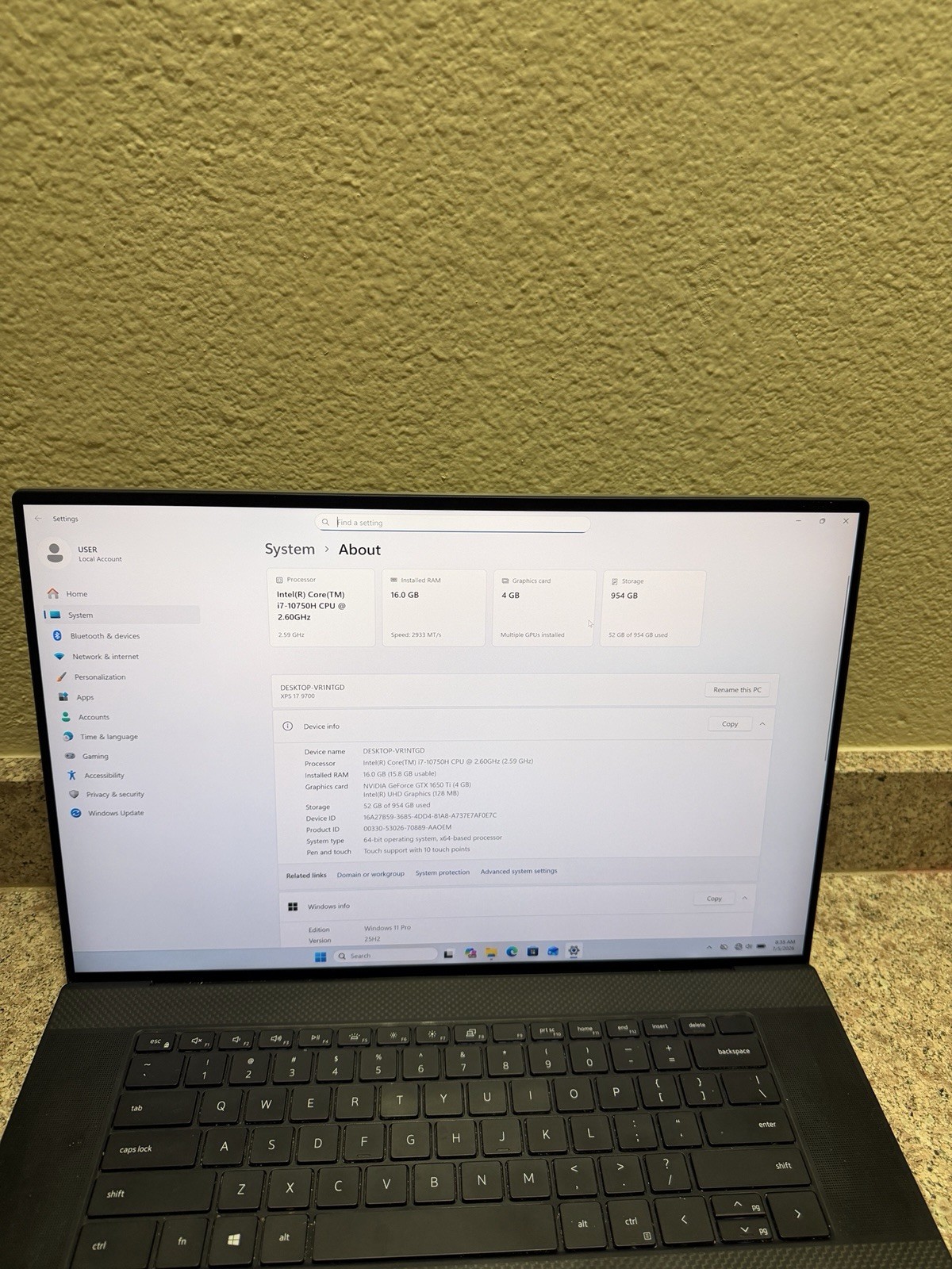 Dell XPS 17 9700 17″ 4K Touchscreen i7-10750H 2.6GHz 16GB RAM 1TB SSD 1650 Ti