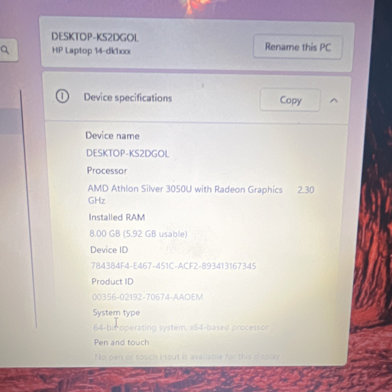 HP 14 Laptop AMD Athlon Silver 3050U 8GB RAM 128GB SSD Windows 11 Fast