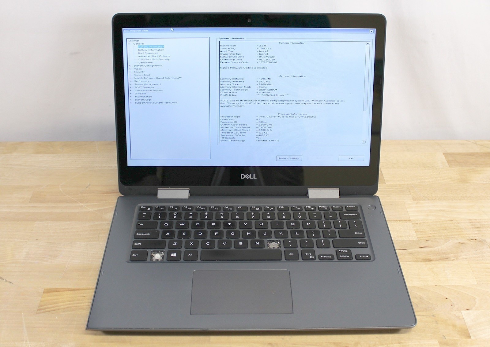 Dell Inspiron 5481 i3-8145U 2.10GHz 4GB RAM No Drive