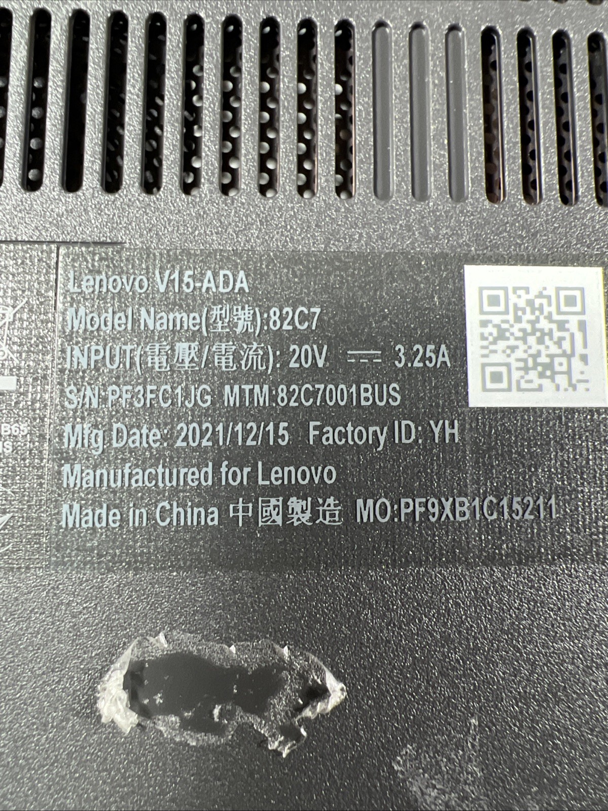 LENOVO V15-ADA AMD ATHLON GOLD 3150U 8GB RAM **NO HD/ NO CADDIE/ NO OS