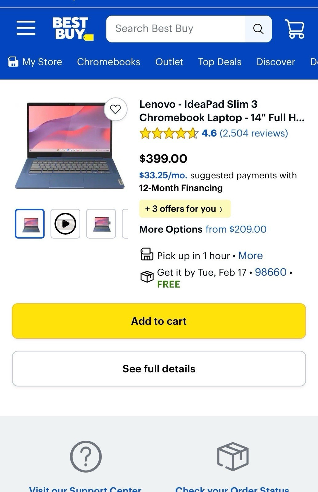 Lenovo IdeaPad Slim 3 Chromebook 14 in Full HD Intel Core i7 13th Gen Blue