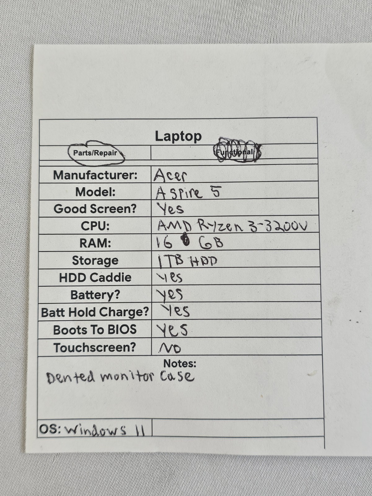 Acer Aspire 5 Laptop – AMD Ryzen 3-3200u – 16GB RAM – 1TB HDD – Windows 11 READ